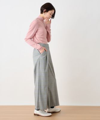 後ろウエストゴム　のびのびチェックのワイドパンツ