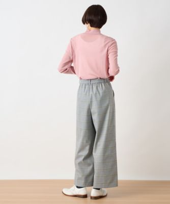 後ろウエストゴム　のびのびチェックのワイドパンツ