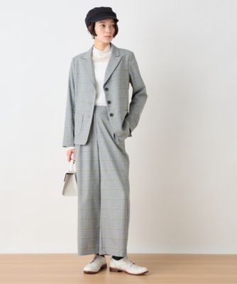 後ろウエストゴム　のびのびチェックのワイドパンツ