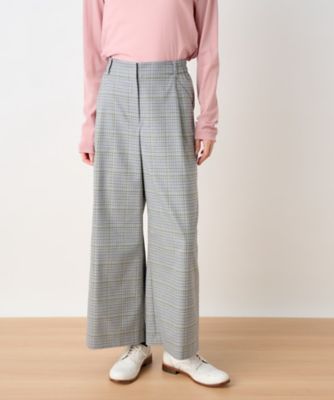 後ろウエストゴム　のびのびチェックのワイドパンツ