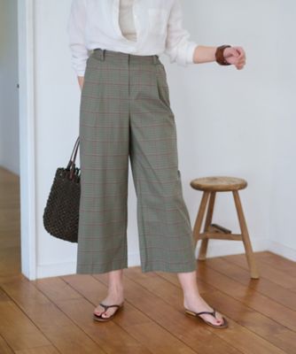 後ろウエストゴム　のびのびチェックのワイドパンツ