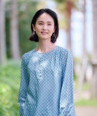 プラダ 幾何学模様 ブラウス カットソー スタンドカラー イタリア製 42 洗える 幾何学柄ブラウス【TROUILLET 】【セットアップ