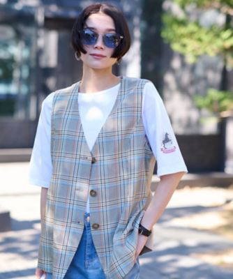 ＜CARA O CRUZ (Women)＞チェックと無地ののびのびＭＩＸジレ【ＬＩＮＥＡ　ＥＳＳＥ】