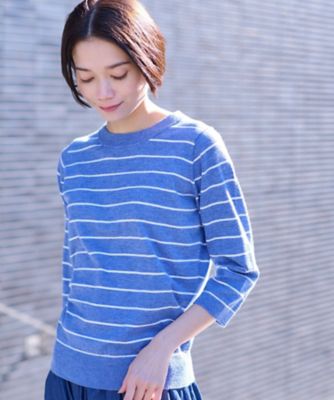 ＜CARA O CRUZ (Women)＞麻混　七分袖ボーダーニット