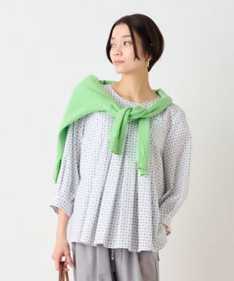 ＜CARA O CRUZ (Women)＞洗える　のびのび幾何学柄タックブラウス