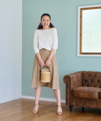 後ろウエストゴム　ミモレ丈スカート