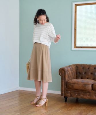 後ろウエストゴム　ミモレ丈スカート