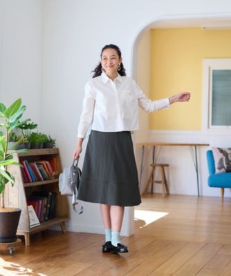 後ろウエストゴム　ミモレ丈スカート