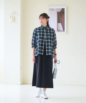 洗える　ブラックウォッチのスタンドフリルシャツ