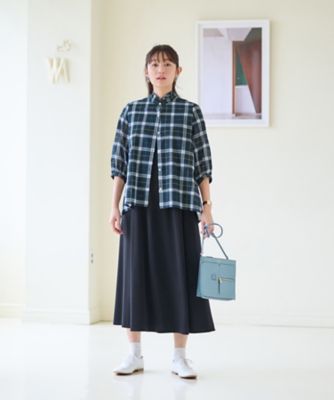 洗える　ブラックウォッチのスタンドフリルシャツ