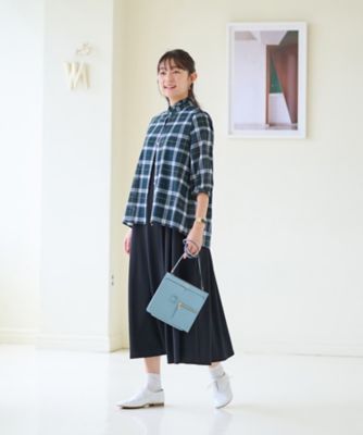 洗える　ブラックウォッチのスタンドフリルシャツ