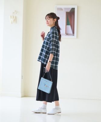 洗える　ブラックウォッチのスタンドフリルシャツ