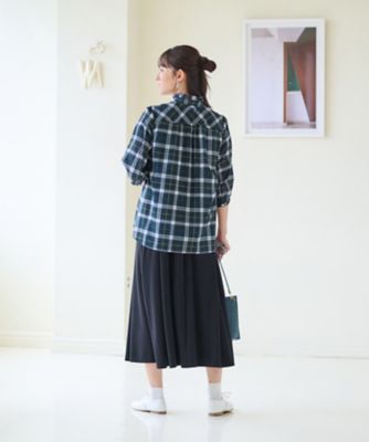 洗える　ブラックウォッチのスタンドフリルシャツ