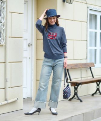 ルーズストレートののびのびダブルヘムデニム