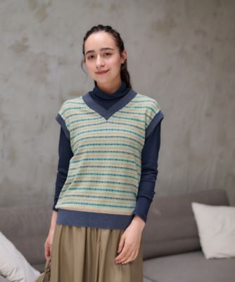 ＜CARA O CRUZ (Women)＞洗える　前ジャカードニットベスト