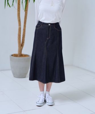 洗える　デニム風フレアスカート