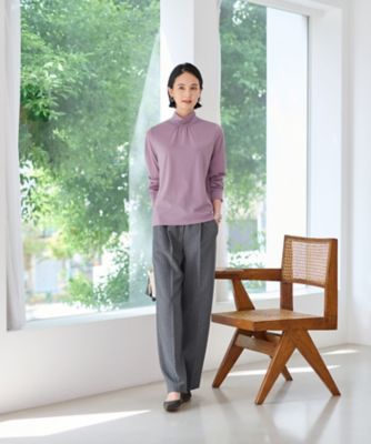 洗える　後ろウエストゴムストライプパンツ