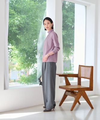 洗える　後ろウエストゴムストライプパンツ