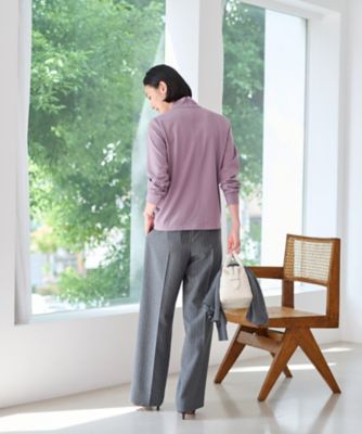 洗える　後ろウエストゴムストライプパンツ