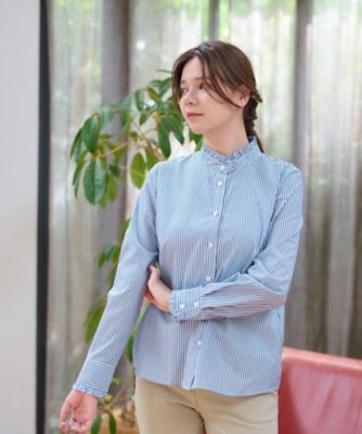 ＜CARA O CRUZ (Women)＞洗える　バンドカラーストライプシャツ【ＣｏＣ　ｂｙ　ＣＡＲＡ　Ｏ　ＣＲＵＺ】