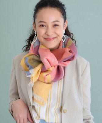 【SALE】CARA O CRUZ (Women)/キャラ・オ・クルス チェックストール 165オレンジ スカーフ・ショール【三越伊勢丹/公式】