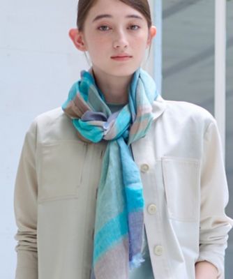 【SALE】CARA O CRUZ (Women)/キャラ・オ・クルス チェックストール 144ピーコックグリーン スカーフ・ショール【三越伊勢丹/公式】