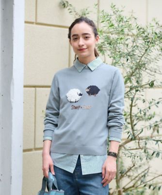 美品パパス 2024年製 ニット 刺繍ロゴ クマ ウール チャコールグレー48
