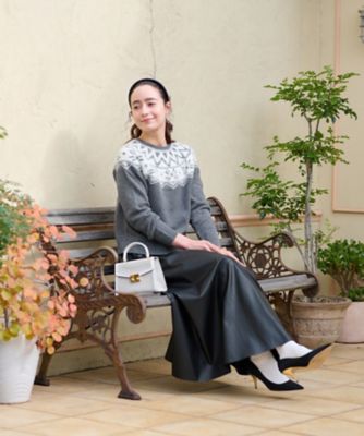 ウエスト伸縮　合皮フレアスカート