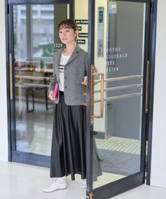 ウエスト伸縮　合皮フレアスカート