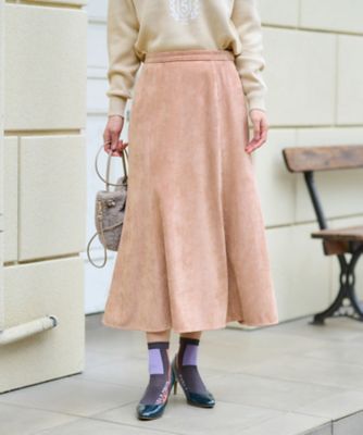 洗える　ウエスト伸縮コーデュロイスカート【ピンクリボン】【セットアップ】