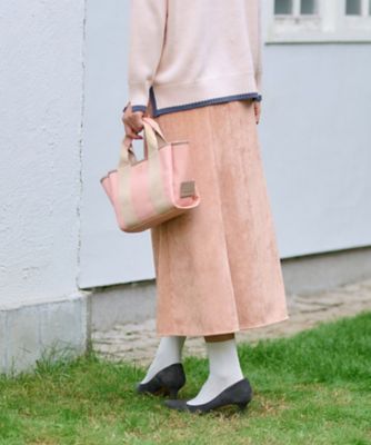 洗える　ウエスト伸縮コーデュロイスカート【ピンクリボン】【セットアップ】