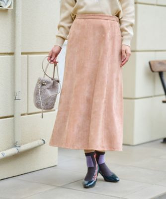 洗える　ウエスト伸縮コーデュロイスカート【ピンクリボン】【セットアップ】