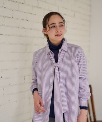 ＜CARA O CRUZ (Women)＞洗える　タイ付きストライプシャツ【ＣｏＣ　ｂｙ　ＣＡＲＡ　Ｏ　ＣＲＵＺ】