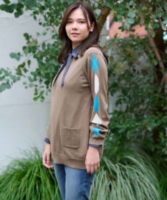 ＜CARA O CRUZ (Women)＞洗える　袖アーガイルのチュニックニット【ＣｏＣ　ｂｙ　ＣＡＲＡ　Ｏ　ＣＲＵＺ】