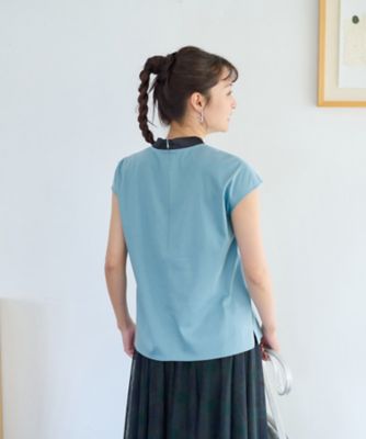 洗える　バイカラーボウタイフレンチスリーブトップス