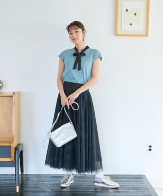 洗える　バイカラーボウタイフレンチスリーブトップス