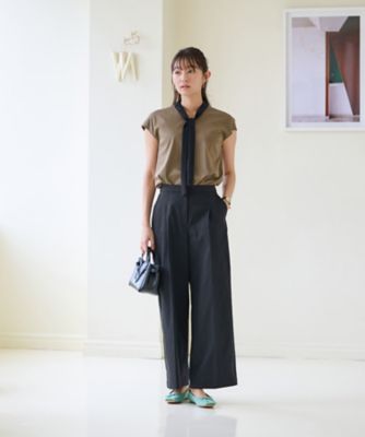 洗える　バイカラーボウタイフレンチスリーブトップス