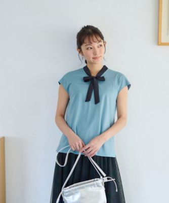 ＜CARA O CRUZ (Women)＞洗える　バイカラーボウタイフレンチスリーブトップス