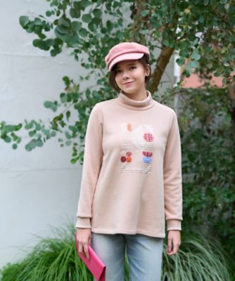 マックス&コー スウェット トレーナー 長袖 プルオーバー ビーズ刺繍 L あったか】洗える 裏起毛のビーズ刺繍スエット | CARA O CRUZ (Women