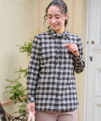 ＜CARA O CRUZ (Women)＞洗える　タイ付グレンチェックシャツ【ＣｏＣ　ｂｙ　ＣＡＲＡ　Ｏ　ＣＲＵＺ】