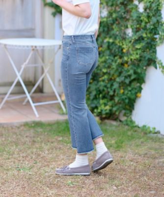 洗える　裾断ち切りクロップドデニム