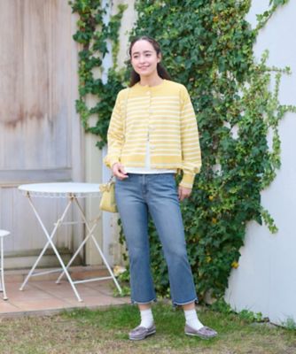 洗える　裾断ち切りクロップドデニム