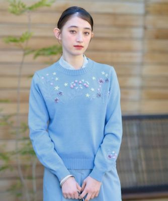 洗える　花刺繍ニット