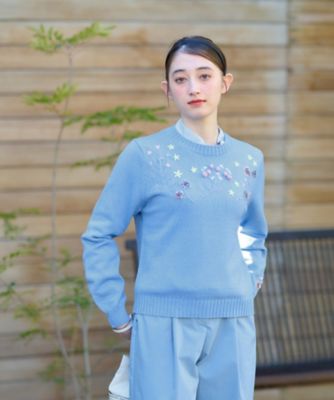 洗える　花刺繍ニット