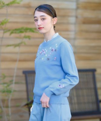 洗える　花刺繍ニット