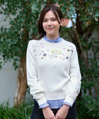 洗える　花刺繍ニット