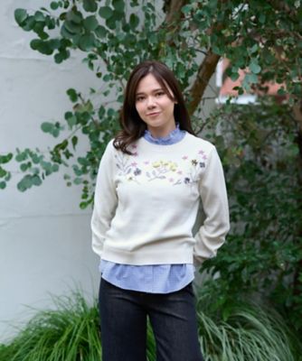 洗える　花刺繍ニット