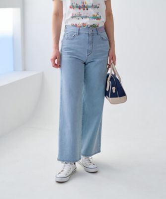 洗える　後ろウエストゴム　ヒッコリーのワイドパンツ