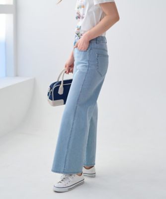 洗える　後ろウエストゴム　ヒッコリーのワイドパンツ