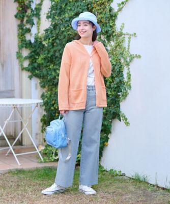 洗える　後ろウエストゴム　ヒッコリーのワイドパンツ